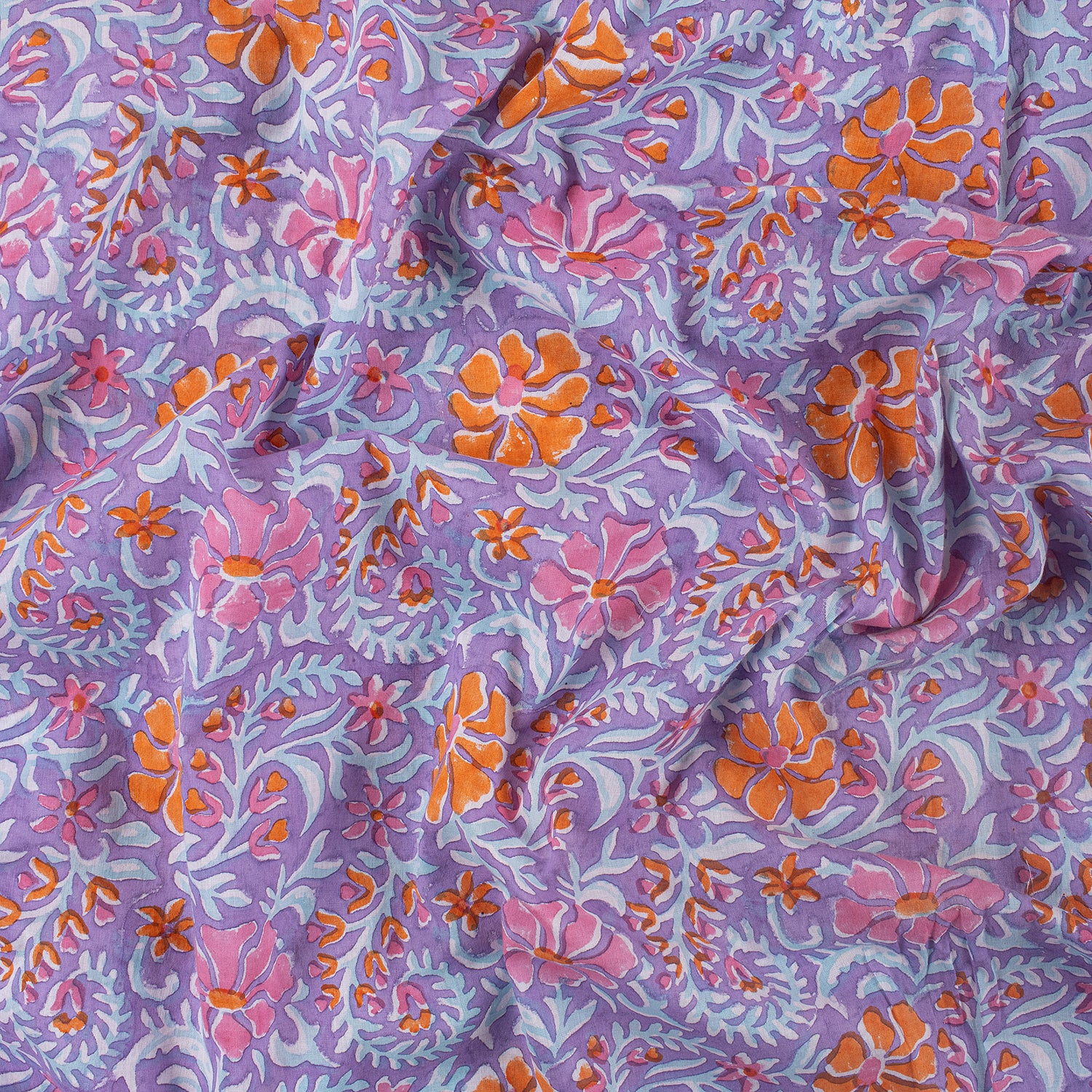 Multi Floral Hand Block Cotton Voile Fabric