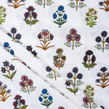Multi Floral Printed Pure Kantha Fabric