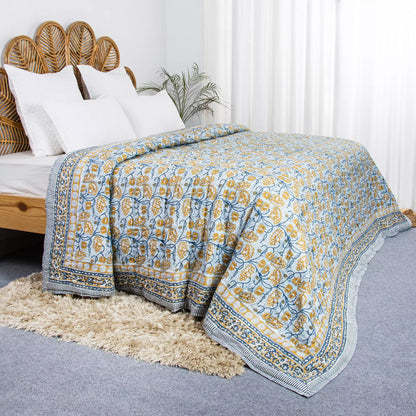 Multi Floral Reversible Hand Block Printed Cotton Jaipuri Razai