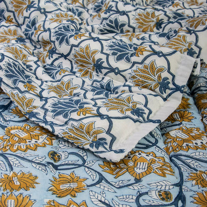 Multi Floral Reversible Hand Block Printed Cotton Jaipuri Razai