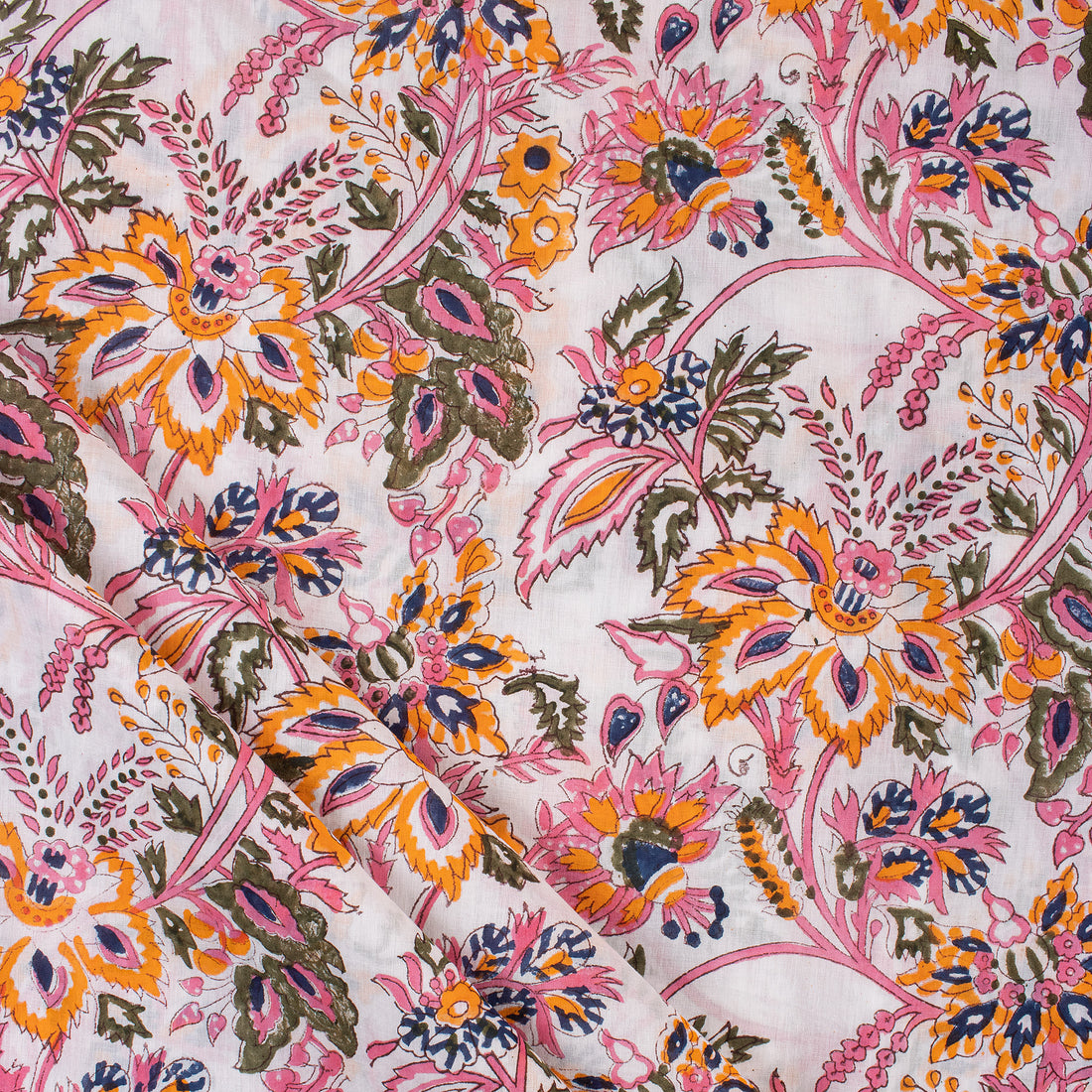 Multicolor Floral Hand Block Print Soft Cotton Fabric