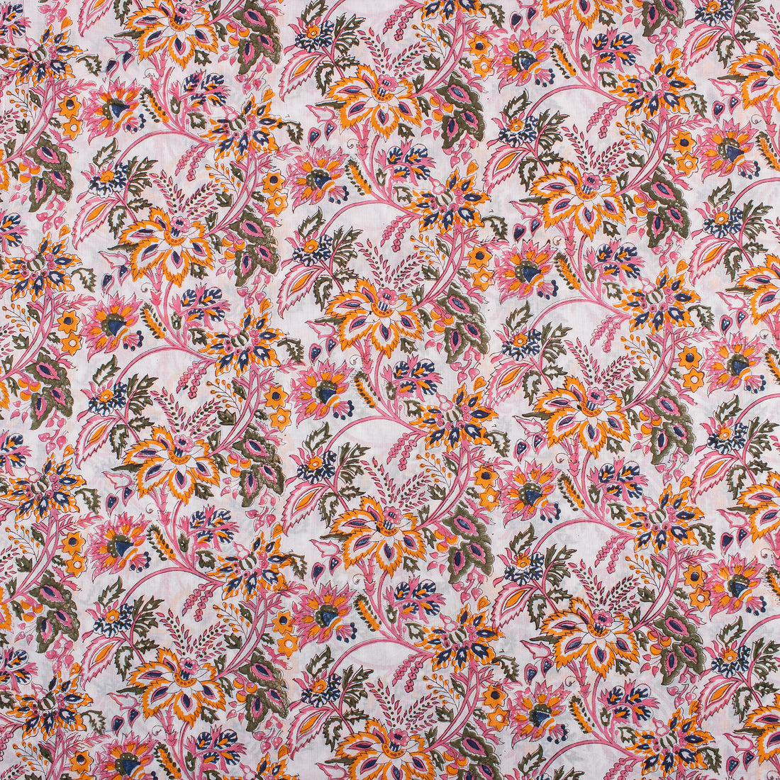 Multicolor Floral Hand Block Print Soft Cotton Fabric