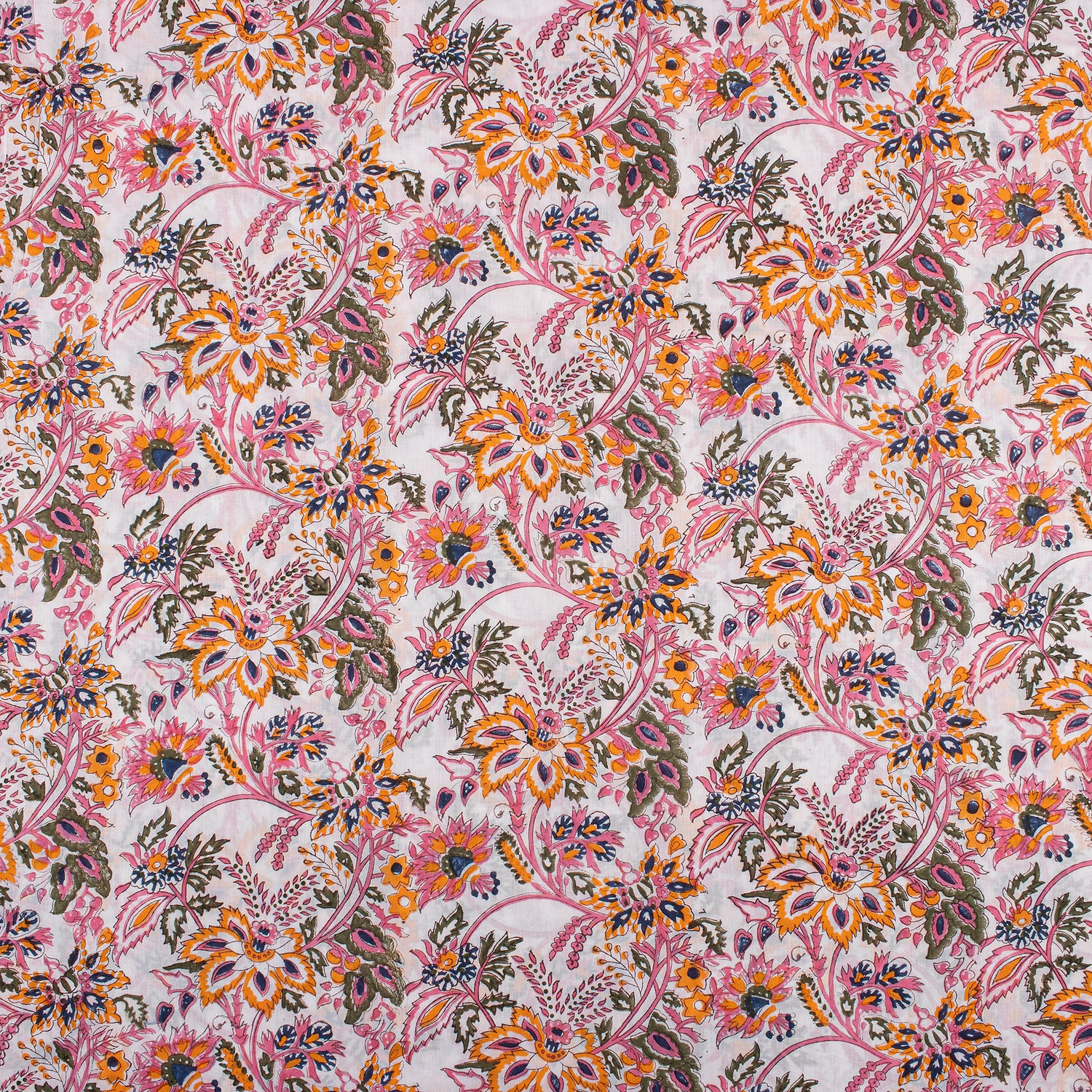 Multicolor Floral Hand Block Print Soft Cotton Fabric