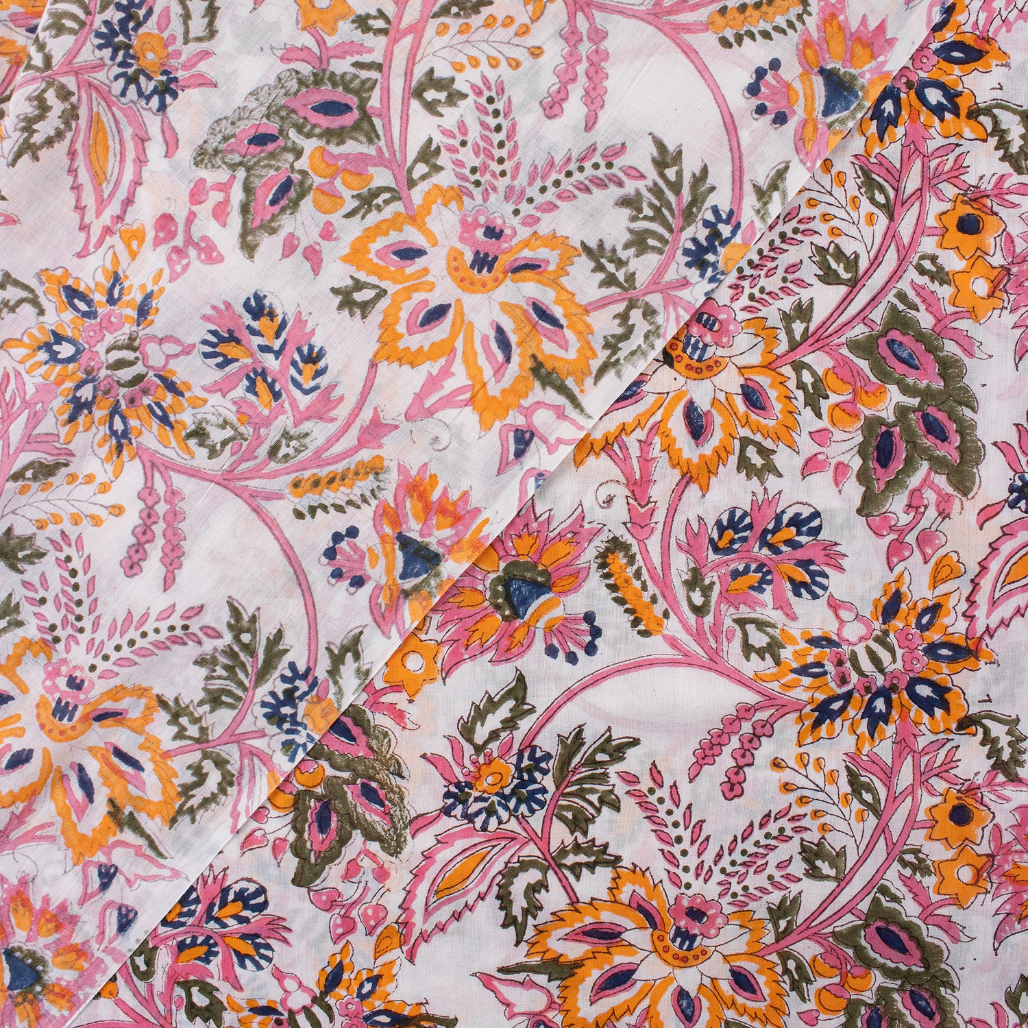 Multicolor Floral Hand Block Print Soft Cotton Fabric