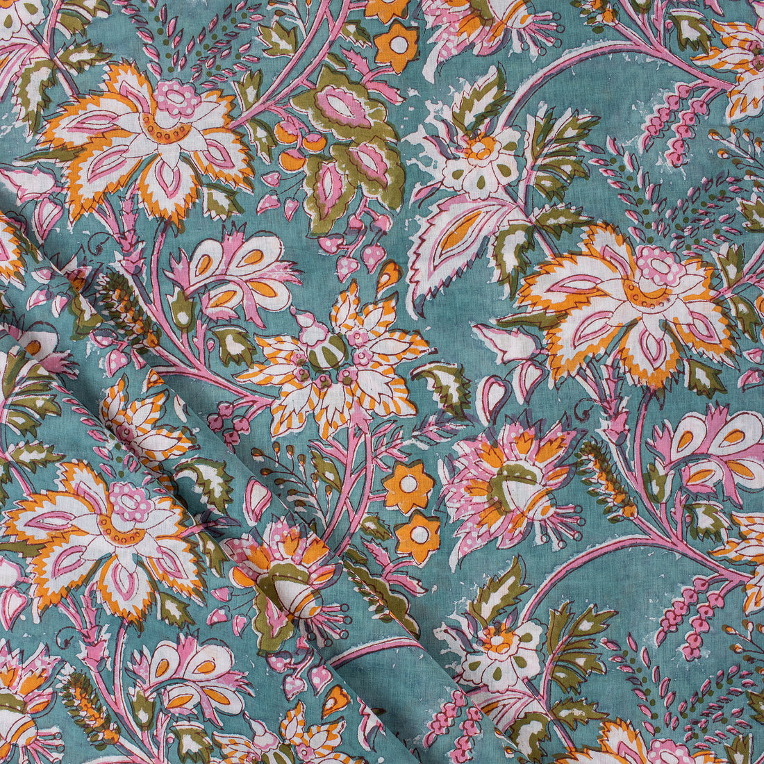 Multicolor Floral Indian Block Print Fabric