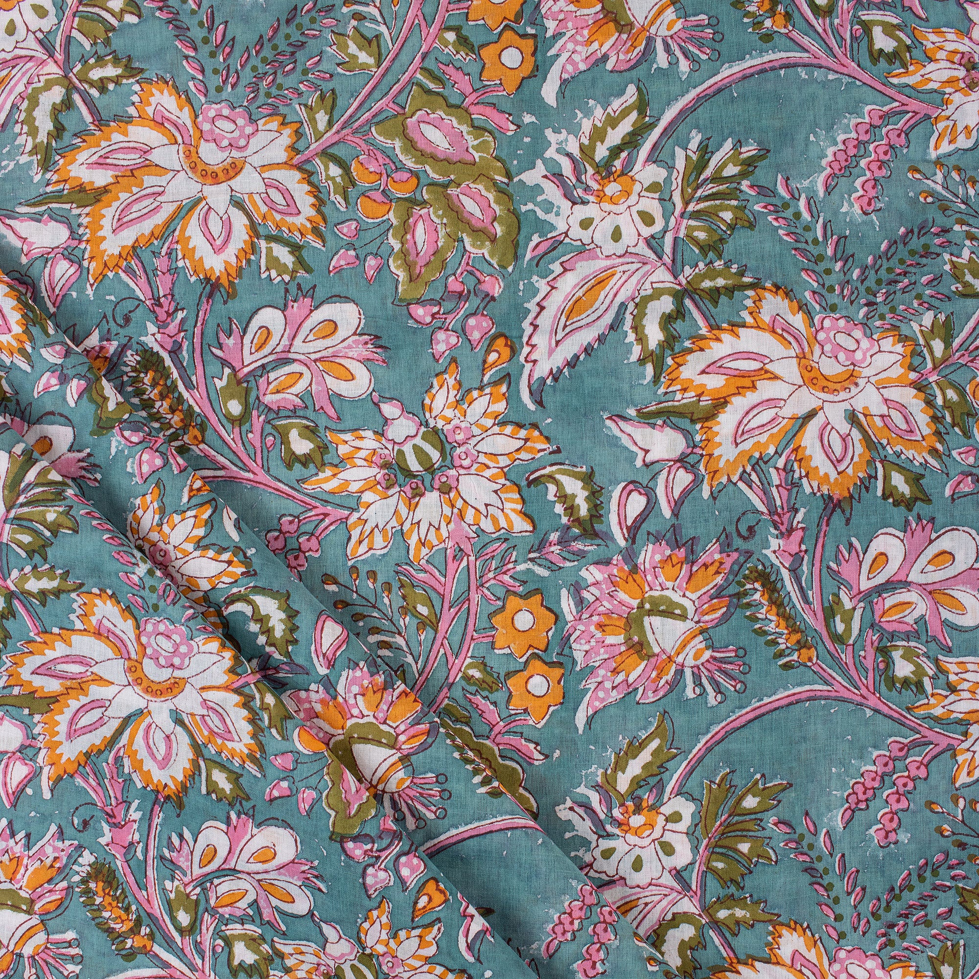 Multicolor Floral Indian Block Print Fabric