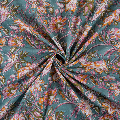 Multicolor Floral Indian Block Print Fabric