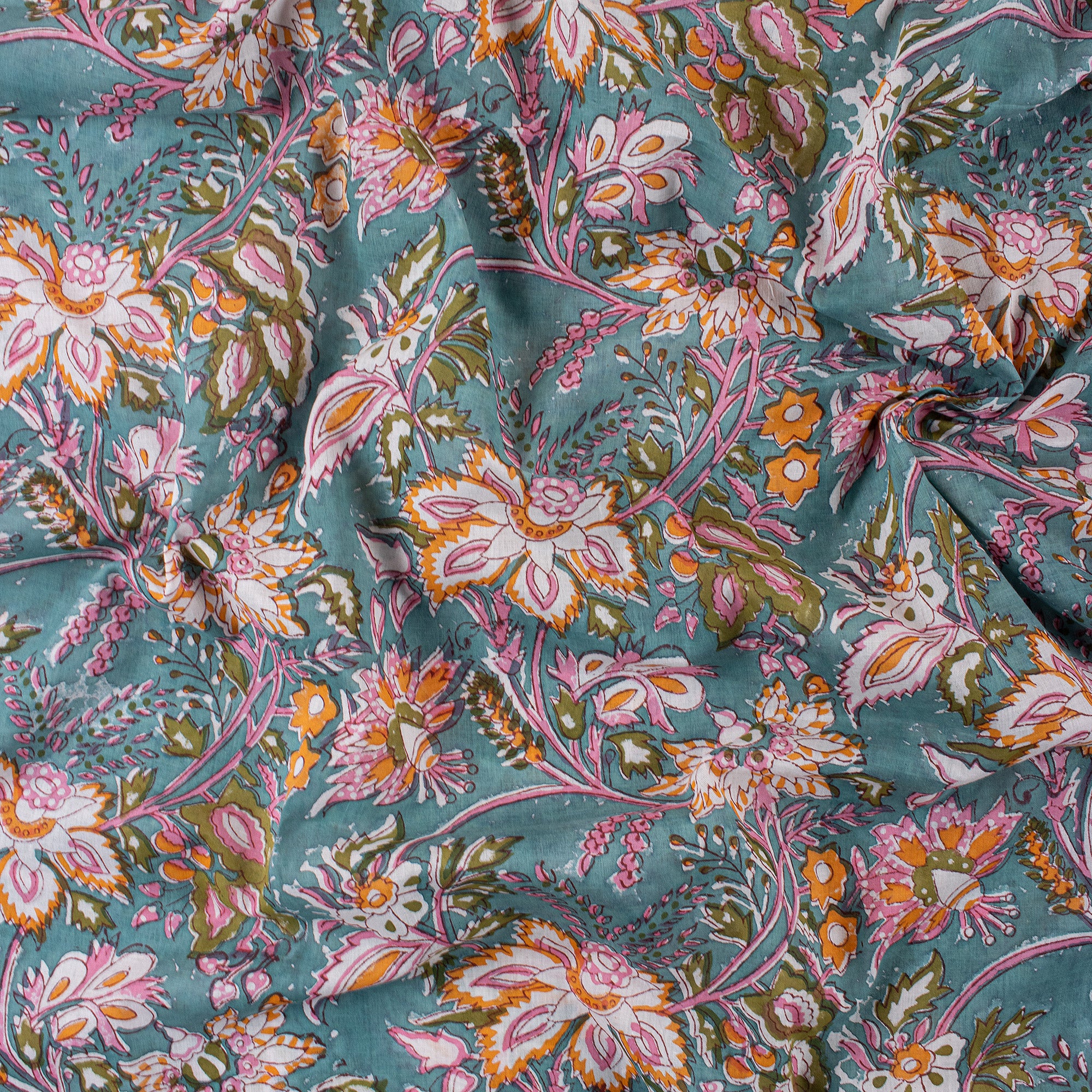 Multicolor Floral Indian Block Print Fabric