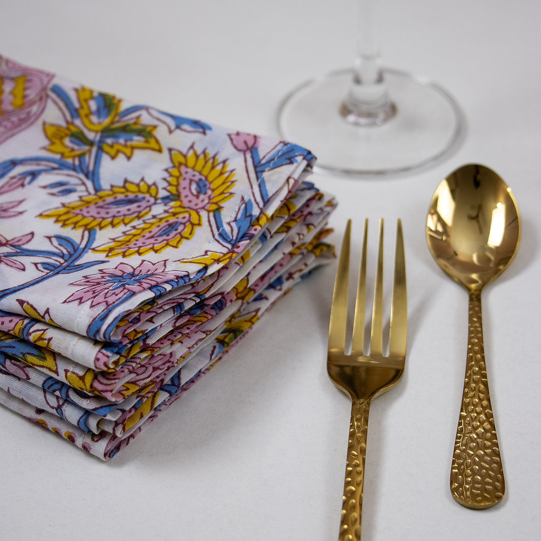 Multicolor Floral Indian Block Printed Cotton Dinner Napkins 