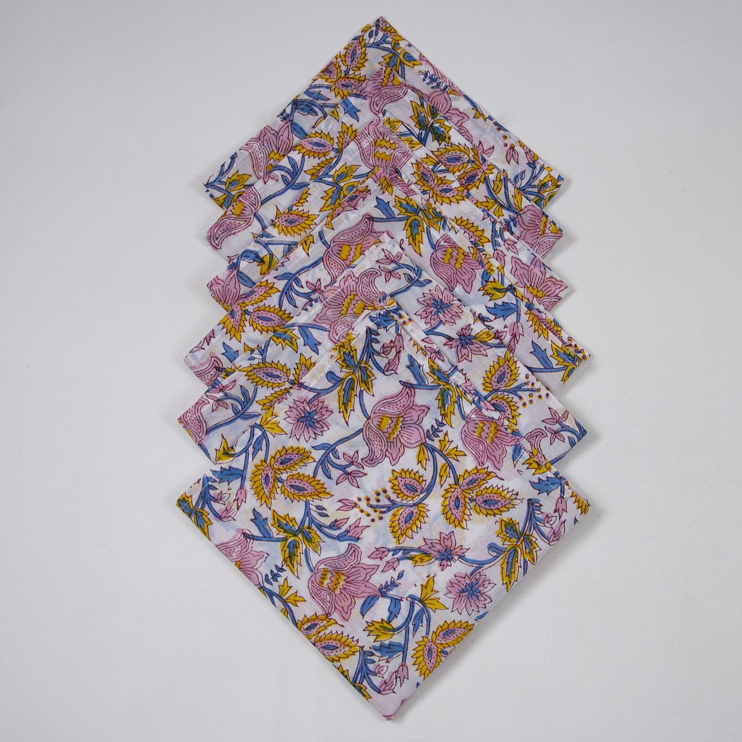 Multicolor Floral Indian Block Printed Cotton Dinner Napkins 