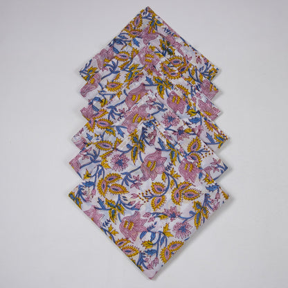 Multicolor Floral Indian Block Printed Cotton Dinner Napkins 