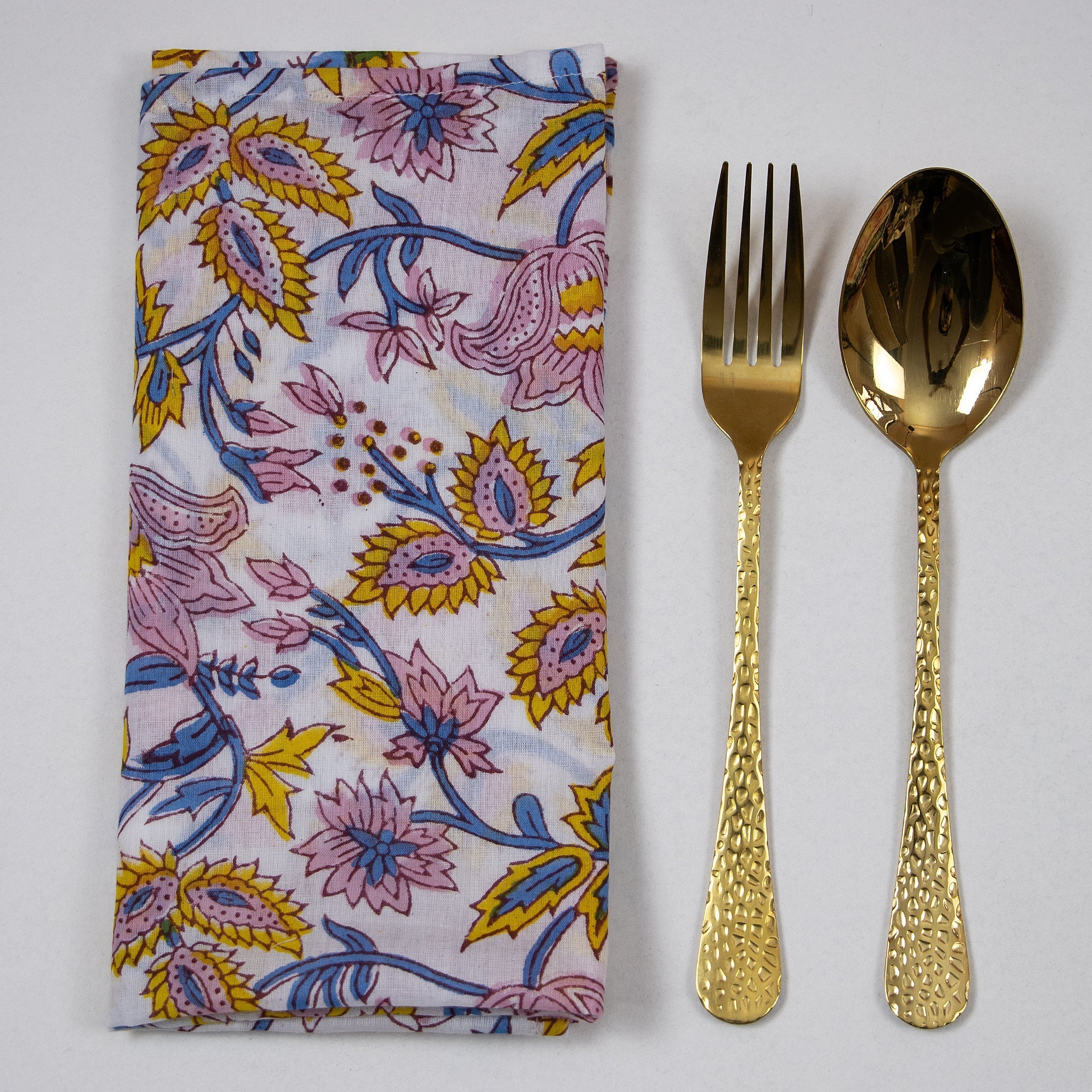 Multicolor Floral Indian Block Printed Cotton Dinner Napkins 