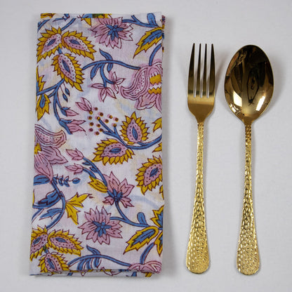 Multicolor Floral Indian Block Printed Cotton Dinner Napkins 