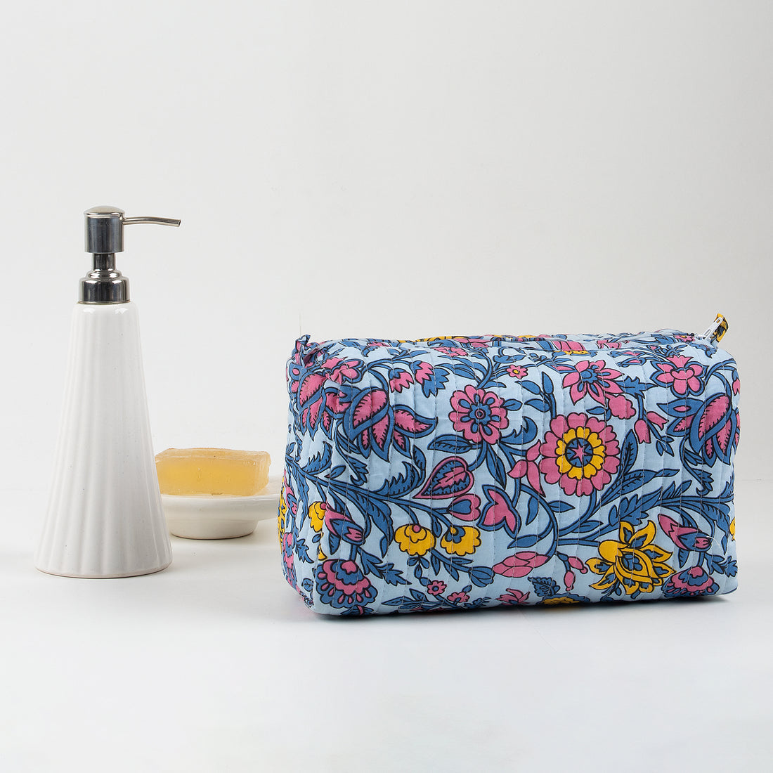 Multicolor Floral Pure Cotton Toiletry Bag For Men &amp; Women