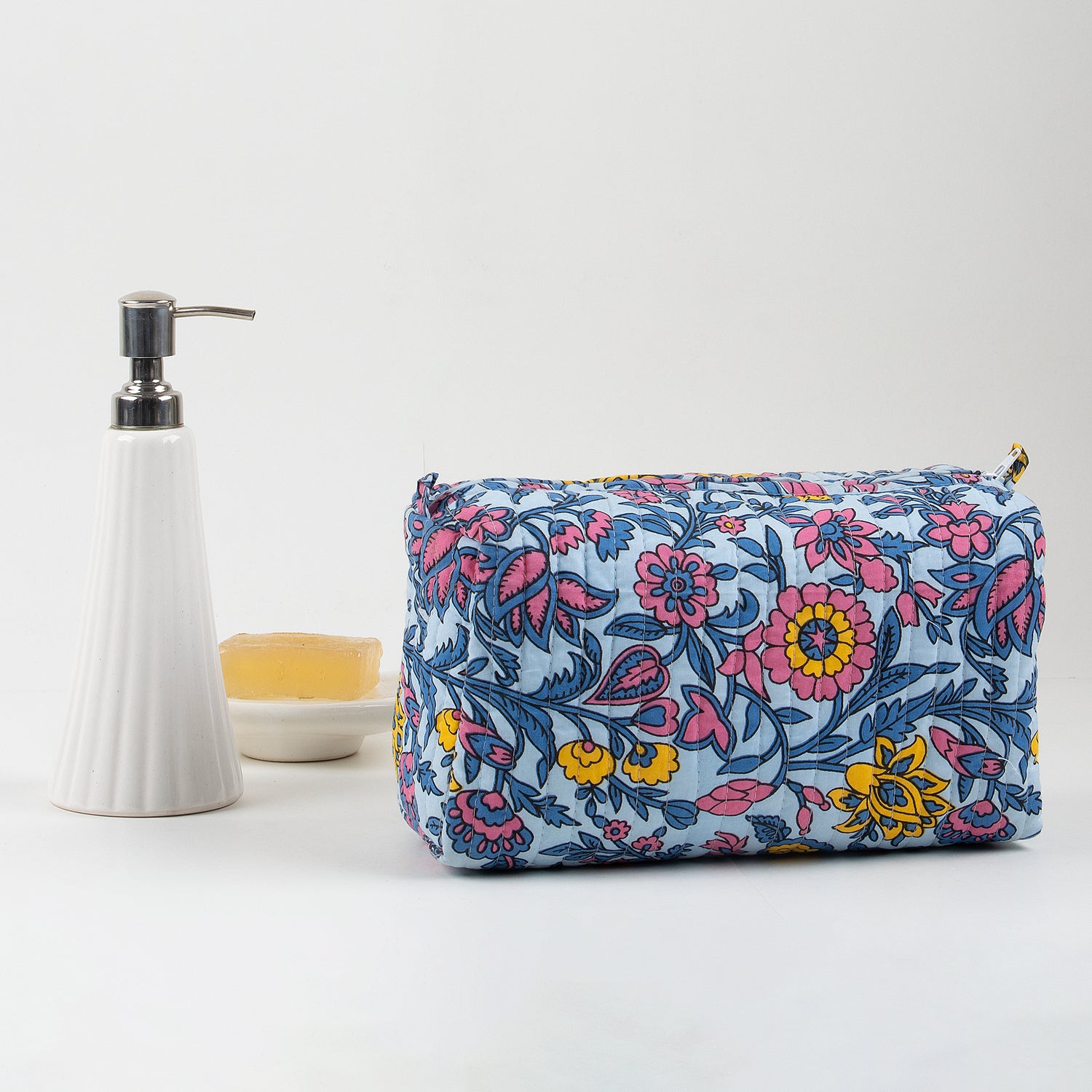 Multicolor Floral Pure Cotton Toiletry Bag For Men &amp; Women