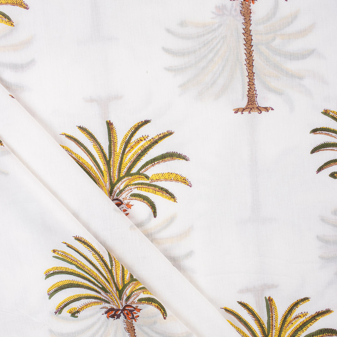 Multicolor Palm Tree Block Print Running Fabric