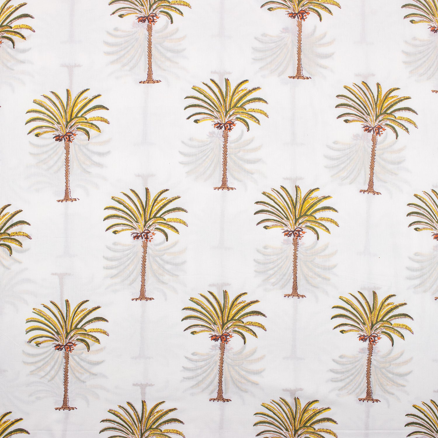 Multicolor Palm Tree Block Print Running Fabric