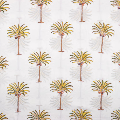 Multicolor Palm Tree Block Print Running Fabric