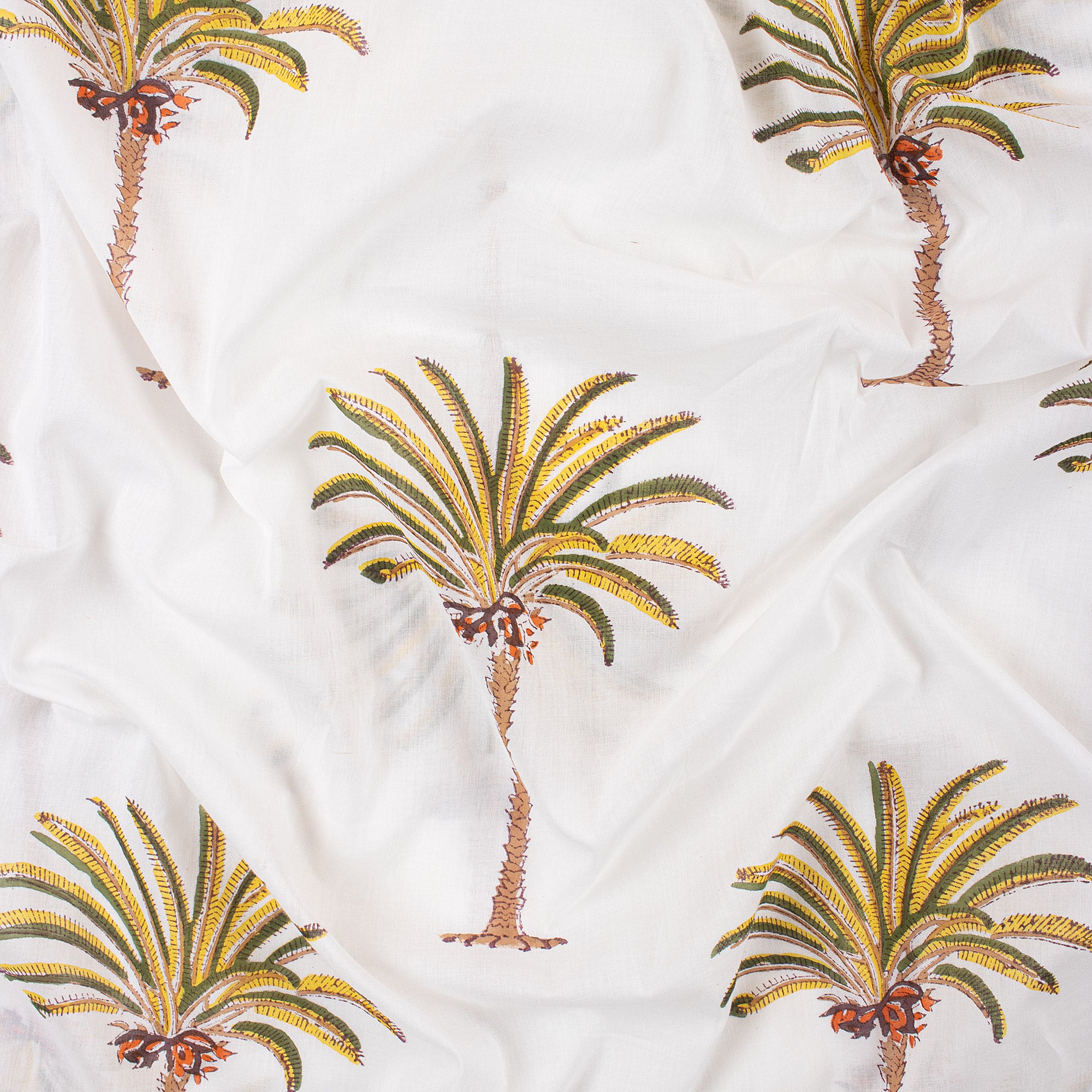 Multicolor Palm Tree Block Print Running Fabric