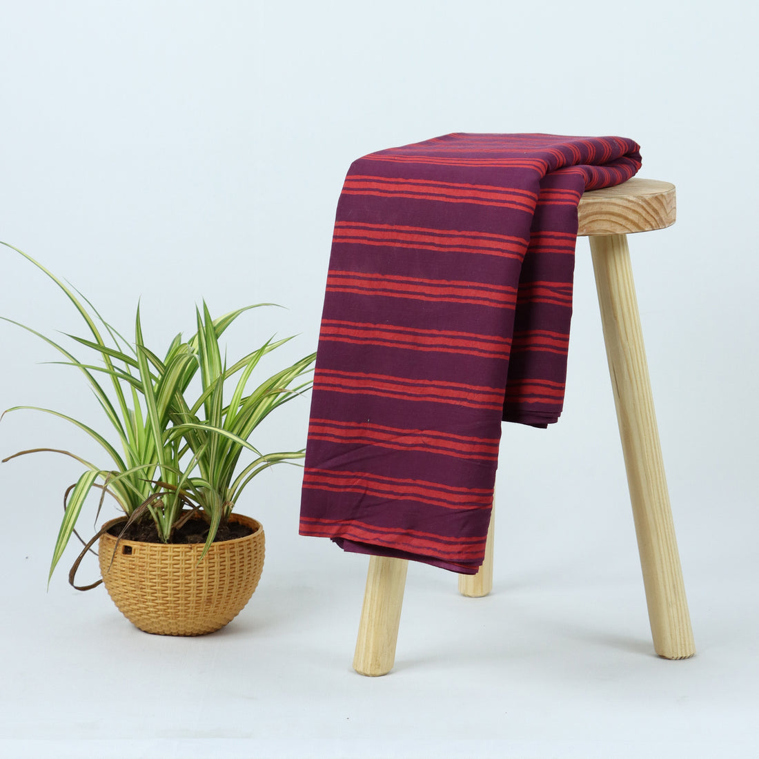 Multicolor Striped Dabu Hand Bbock Print Fabric