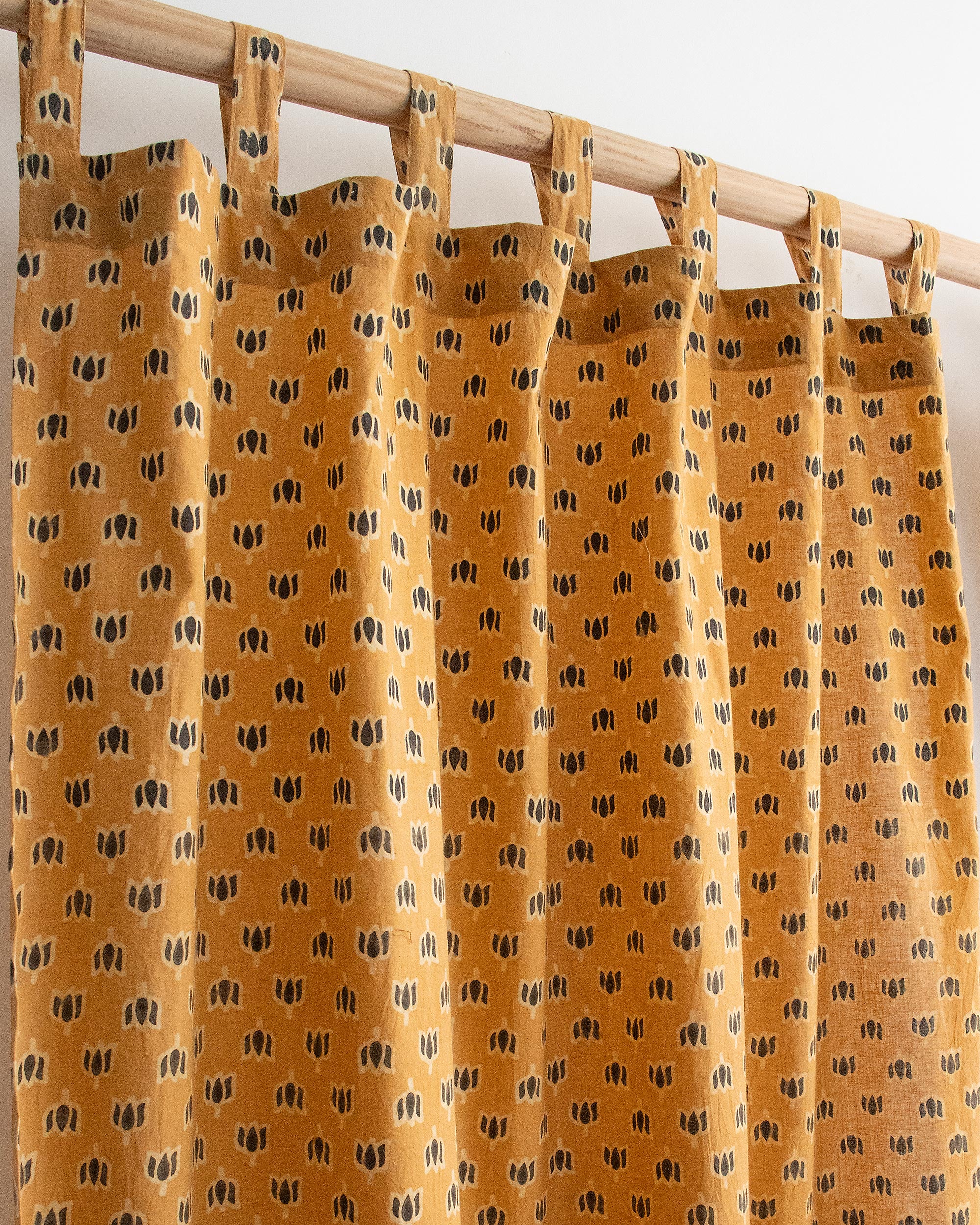 Mustard Yellow Block Printed Organic Curtains for Door