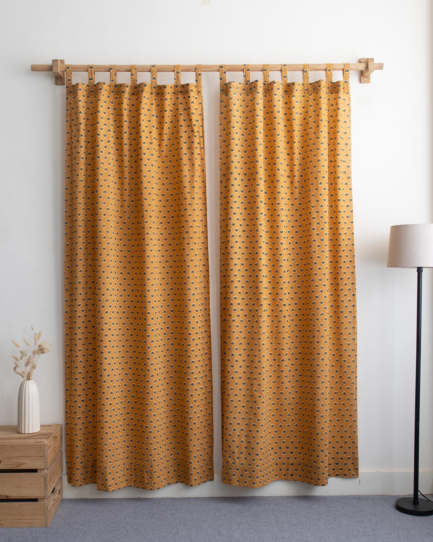 Mustard Yellow Block Printed Organic Curtains for Door