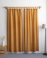Mustard Yellow Block Printed Organic Curtains for Door