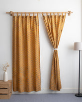 Mustard Yellow Block Printed Organic Curtains for Door