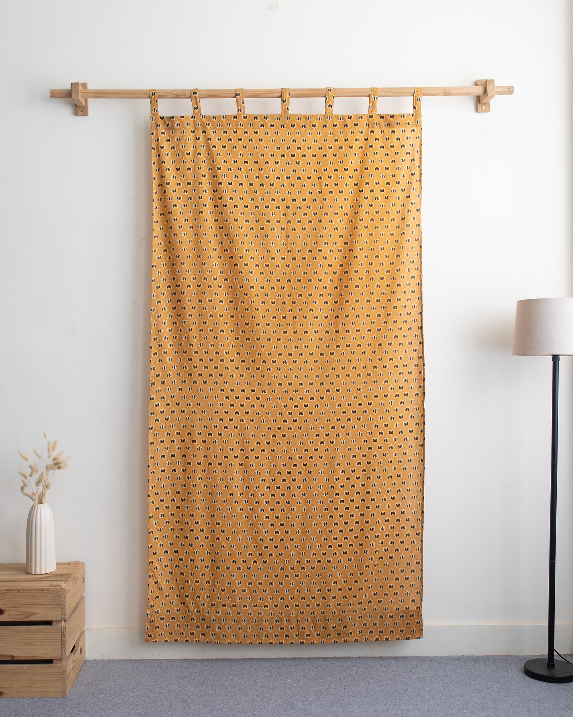 Mustard Yellow Block Printed Organic Curtains for Door