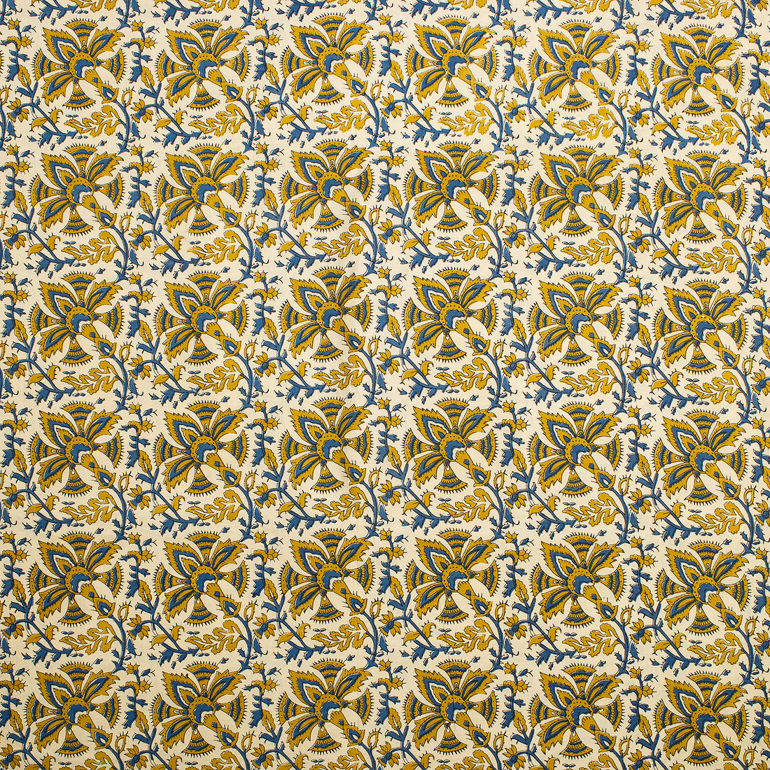 Mustard Yellow Hand Block Printed Soft Cotton Bagru Fabric