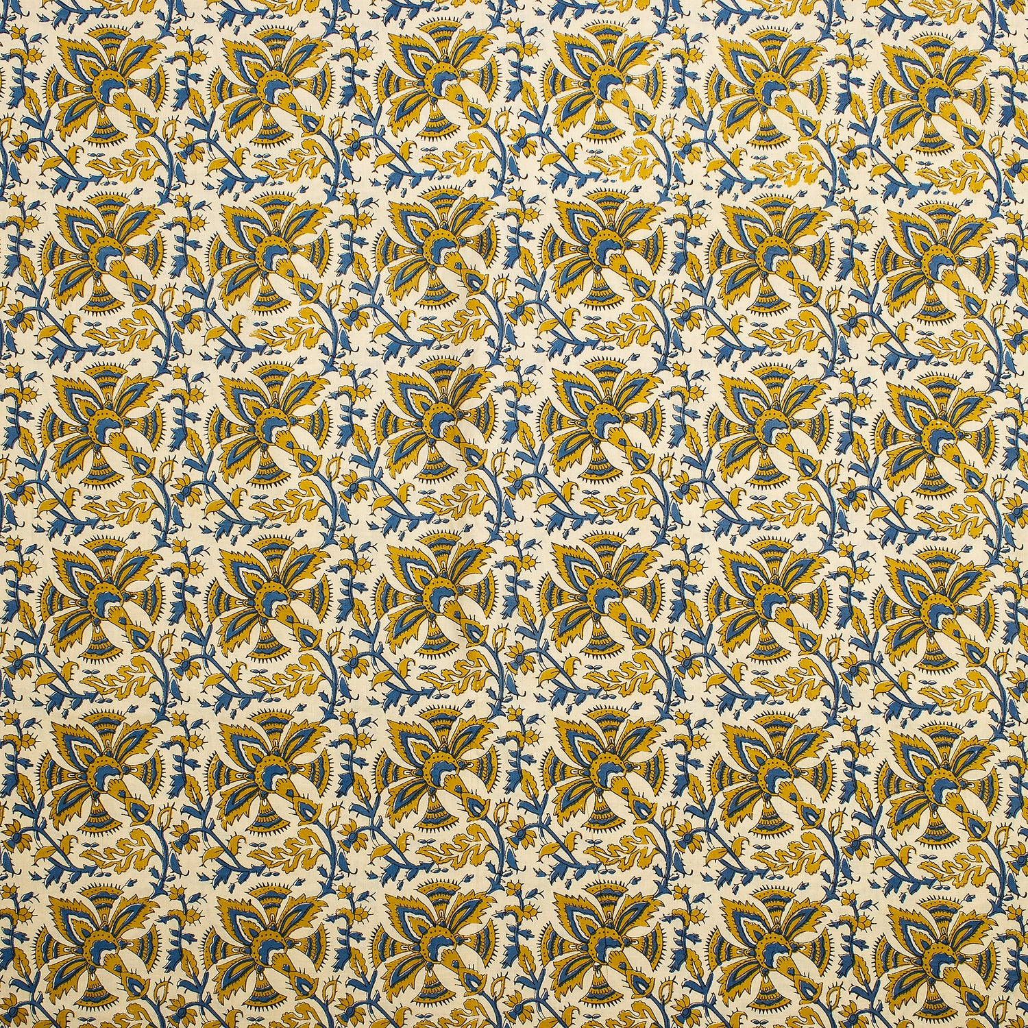 Mustard Yellow Hand Block Printed Soft Cotton Bagru Fabric