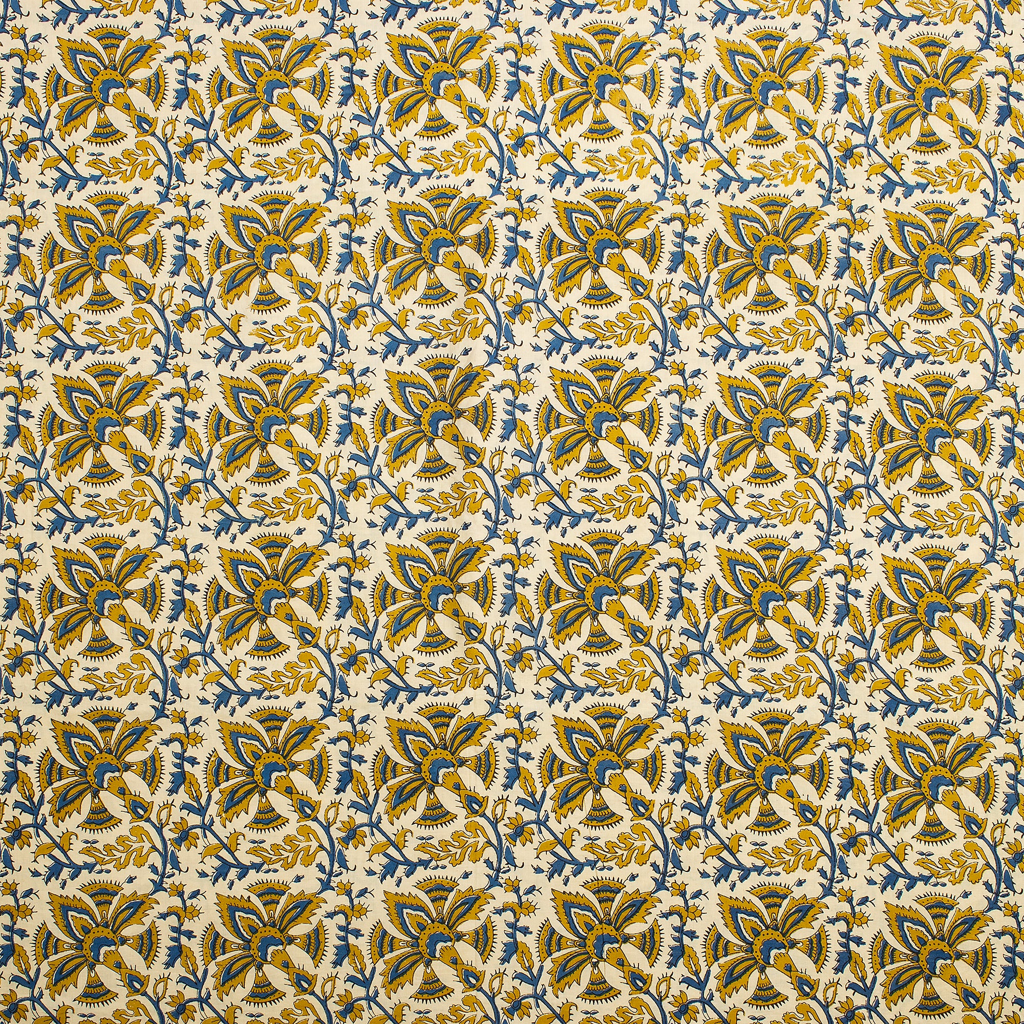 Mustard Yellow Hand Block Printed Soft Cotton Bagru Fabric
