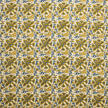 Mustard Yellow Hand Block Printed Soft Cotton Bagru Fabric