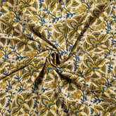 Mustard Yellow Hand Block Printed Soft Cotton Bagru Fabric
