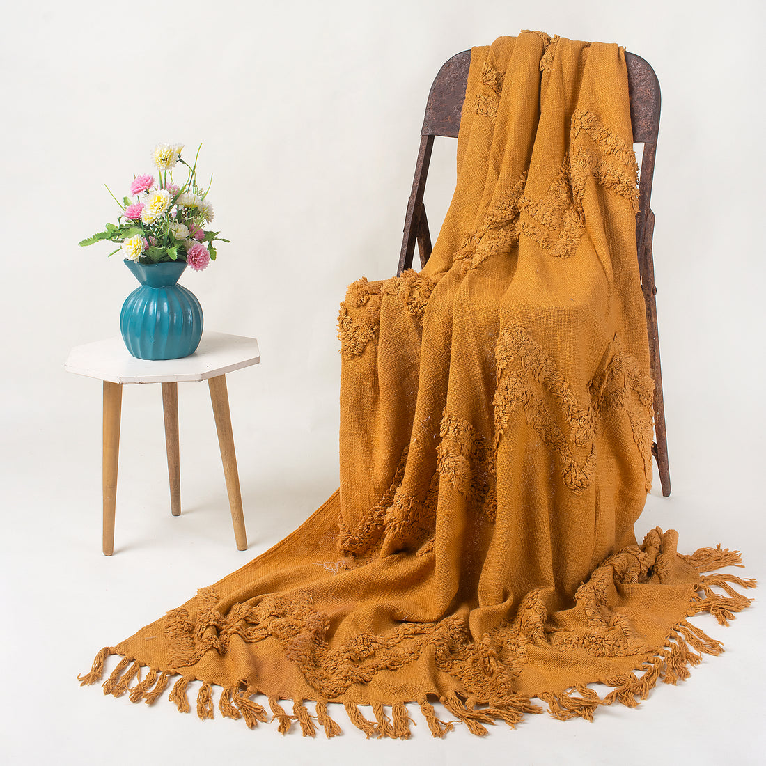 Mustard Yellow Organic Cotton Solid Throw Blanket