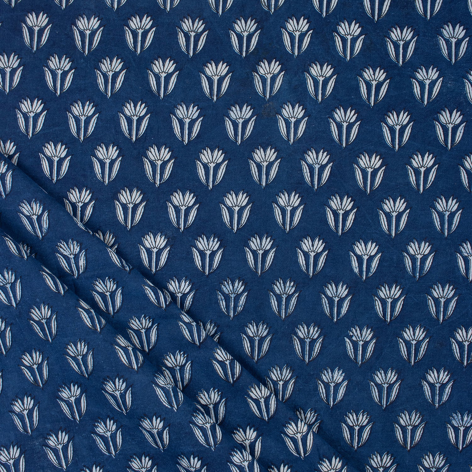 Natural Dyed Indigo Booti Floral Organic Cotton Fabric
