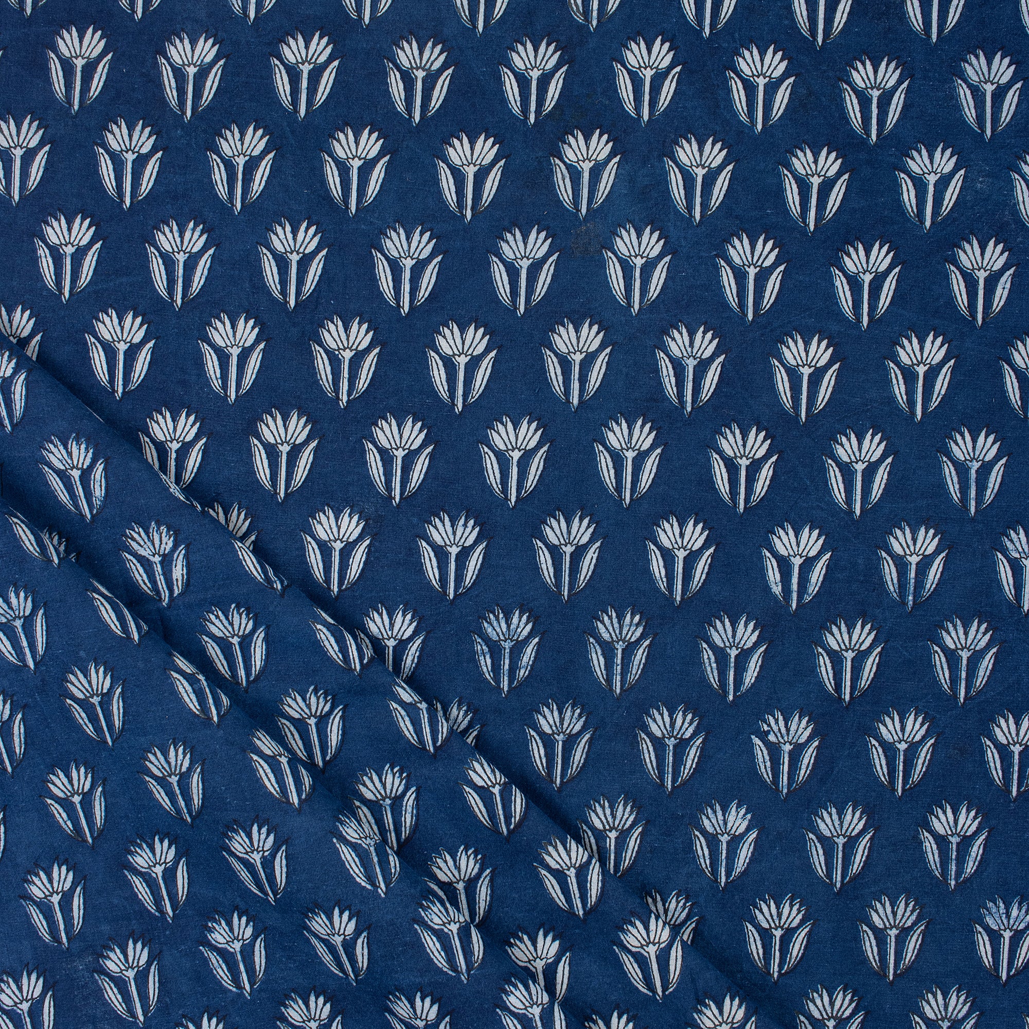Natural Dyed Indigo Booti Floral Organic Cotton Fabric