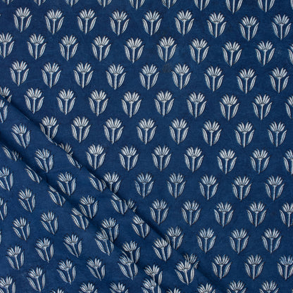Natural Dyed Indigo Booti Floral Organic Cotton Fabric