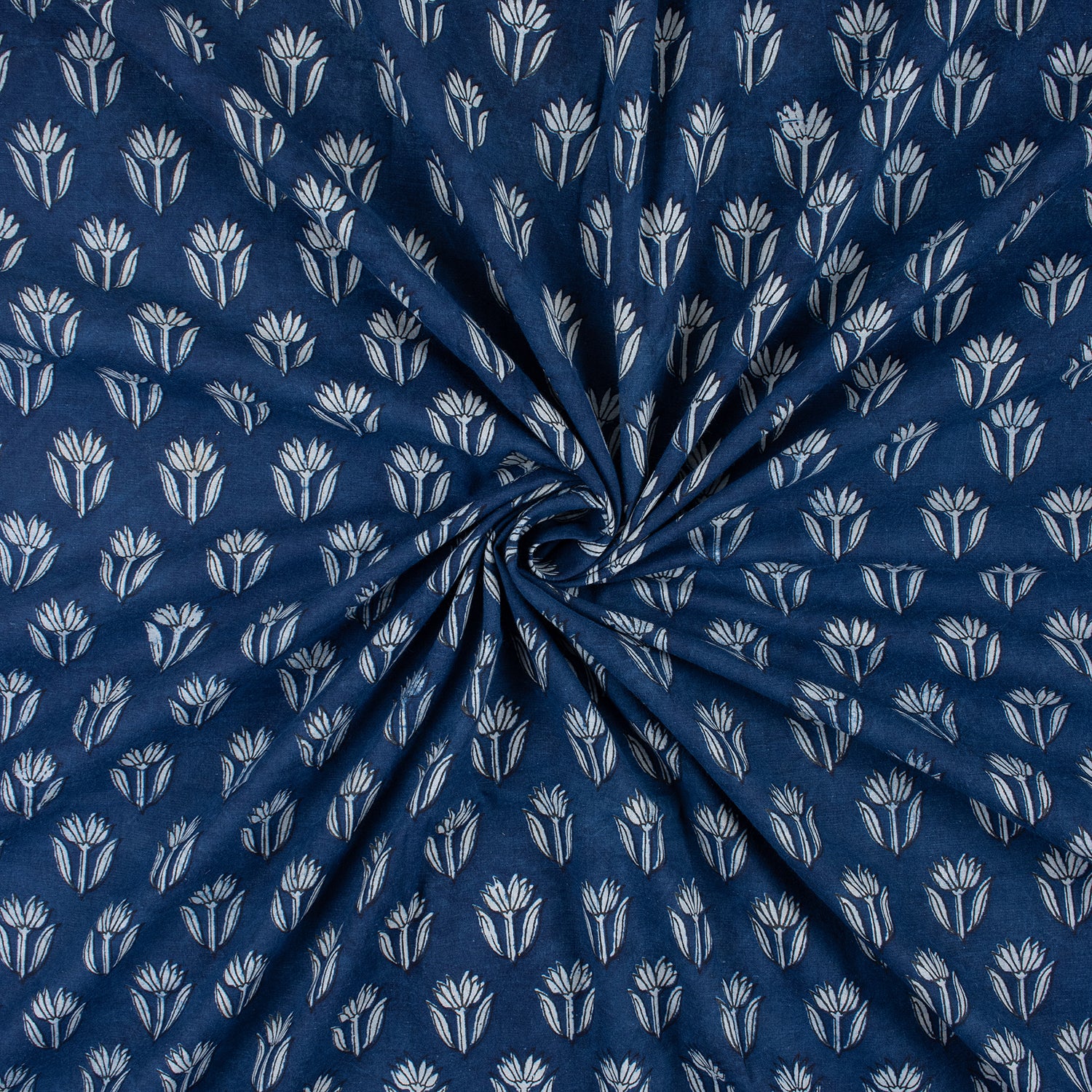 Natural Dyed Indigo Booti Floral Organic Cotton Fabric