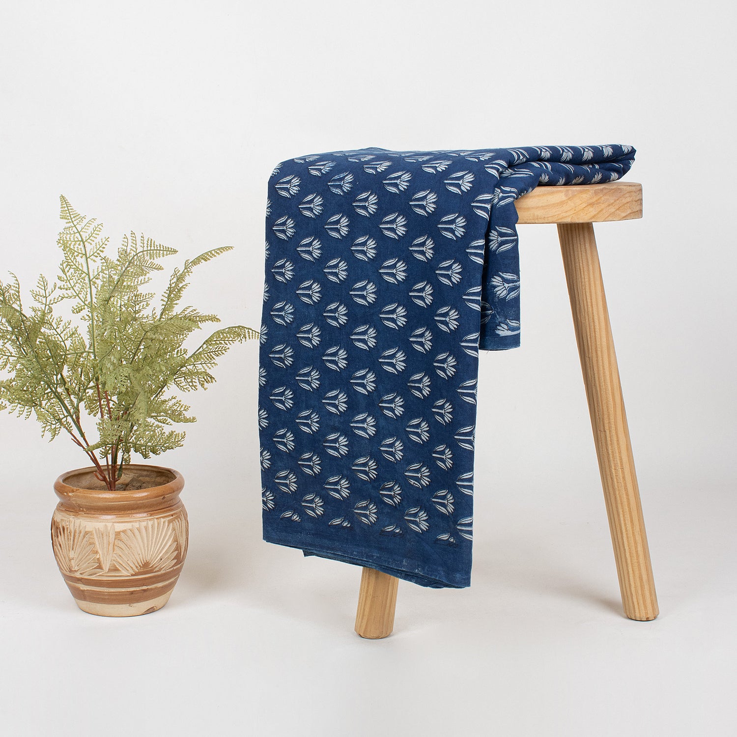 Natural Dyed Indigo Booti Floral Organic Cotton Fabric