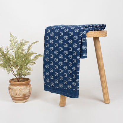 Natural Dyed Indigo Booti Floral Organic Cotton Fabric