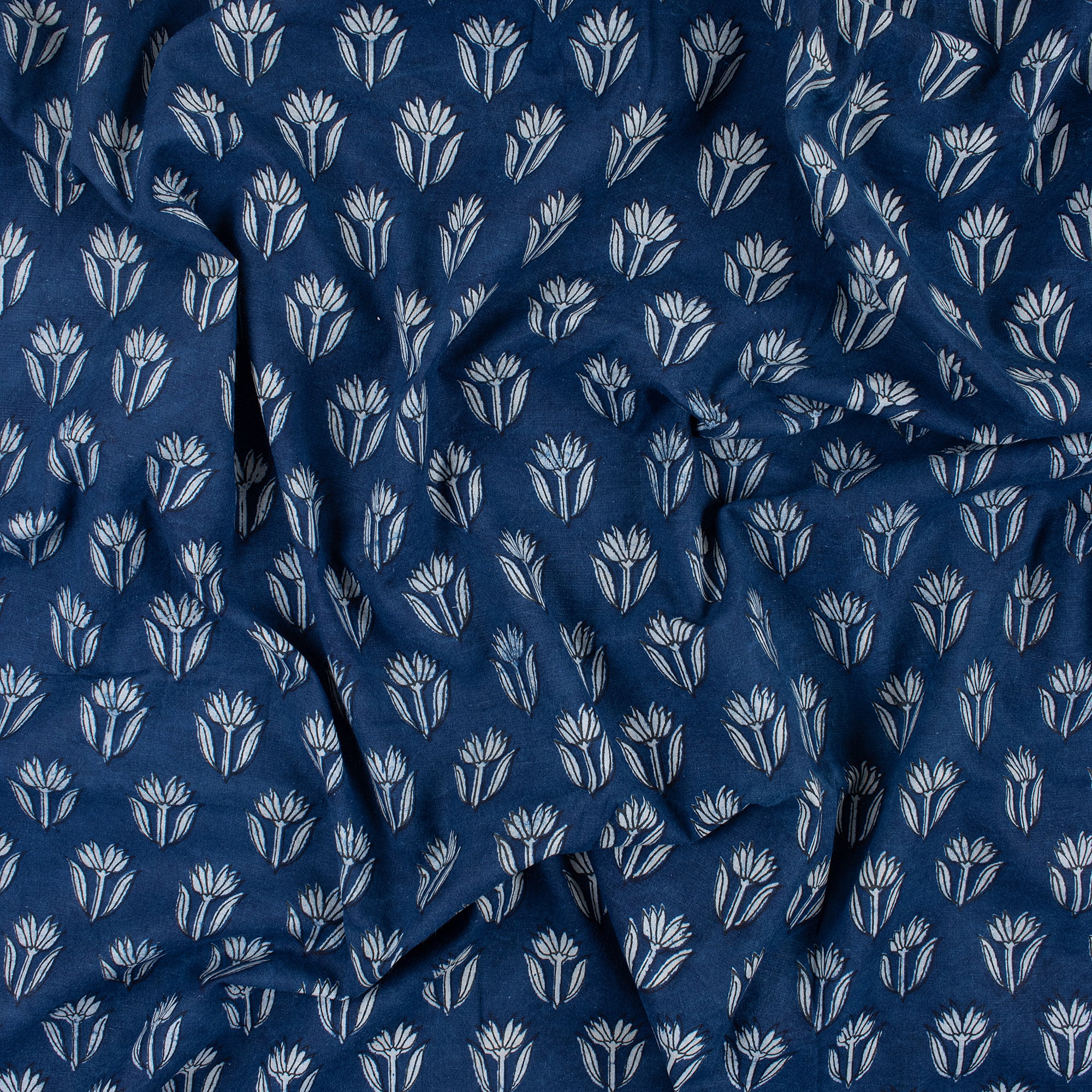 Natural Dyed Indigo Booti Floral Organic Cotton Fabric