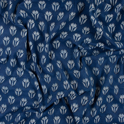 Natural Dyed Indigo Booti Floral Organic Cotton Fabric