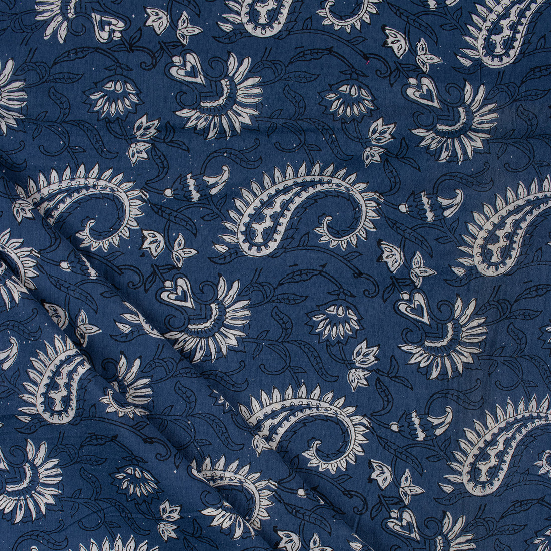 Natural Dyed Paisley Printed Cotton Indigo Fabric For Dress