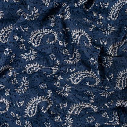 Natural Dyed Paisley Printed Cotton Indigo Fabric For Dress