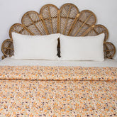 Natural Hand Block Printed Orange Floral Kanhta Quilt Blanket