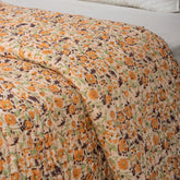 Natural Hand Block Printed Orange Floral Kanhta Quilt Blanket