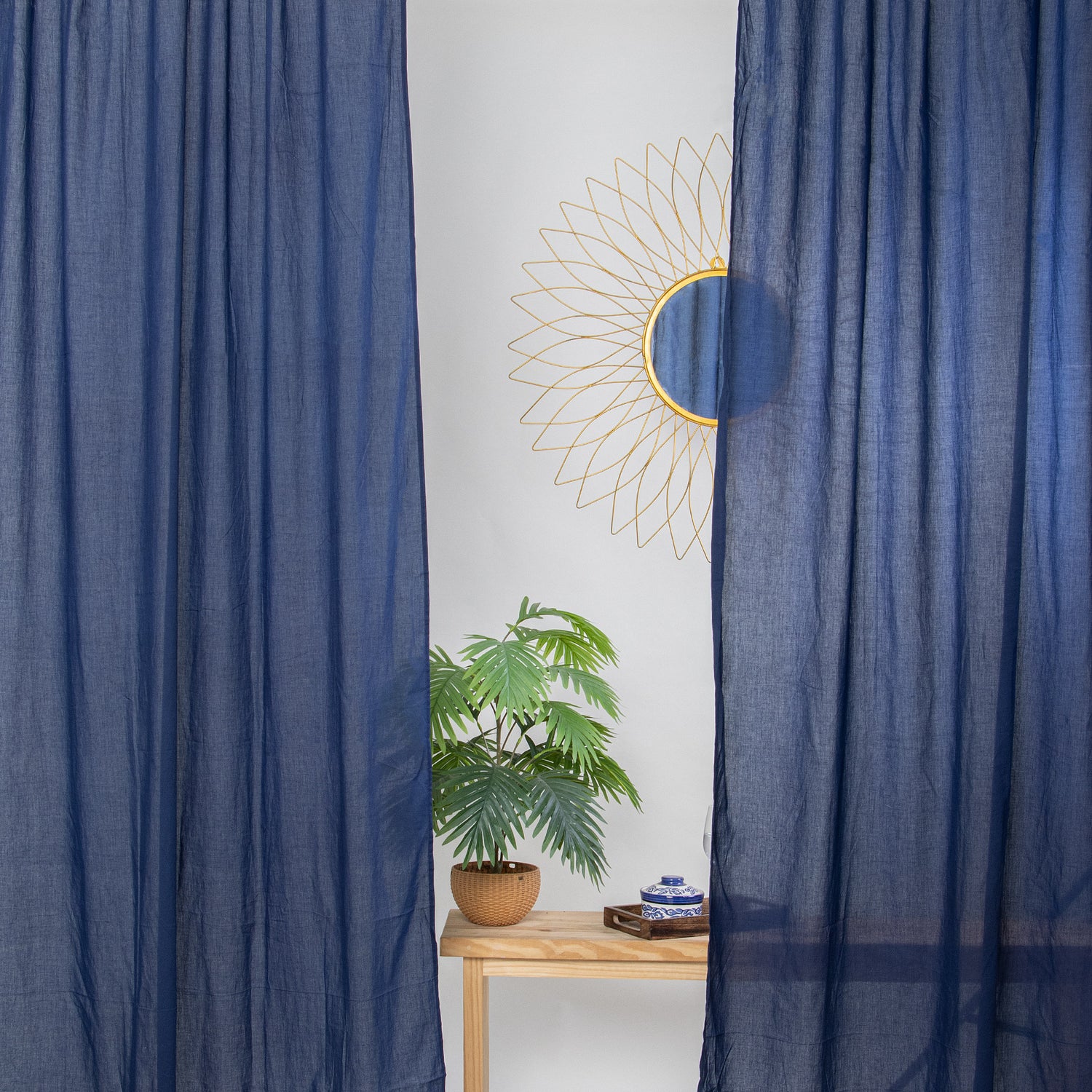 Navy Blue Pure Solid Cotton Curtains Hand Dyed