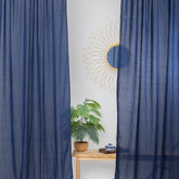 Navy Blue Pure Solid Cotton Curtains Hand Dyed