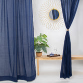 Navy Blue Pure Solid Cotton Curtains Hand Dyed